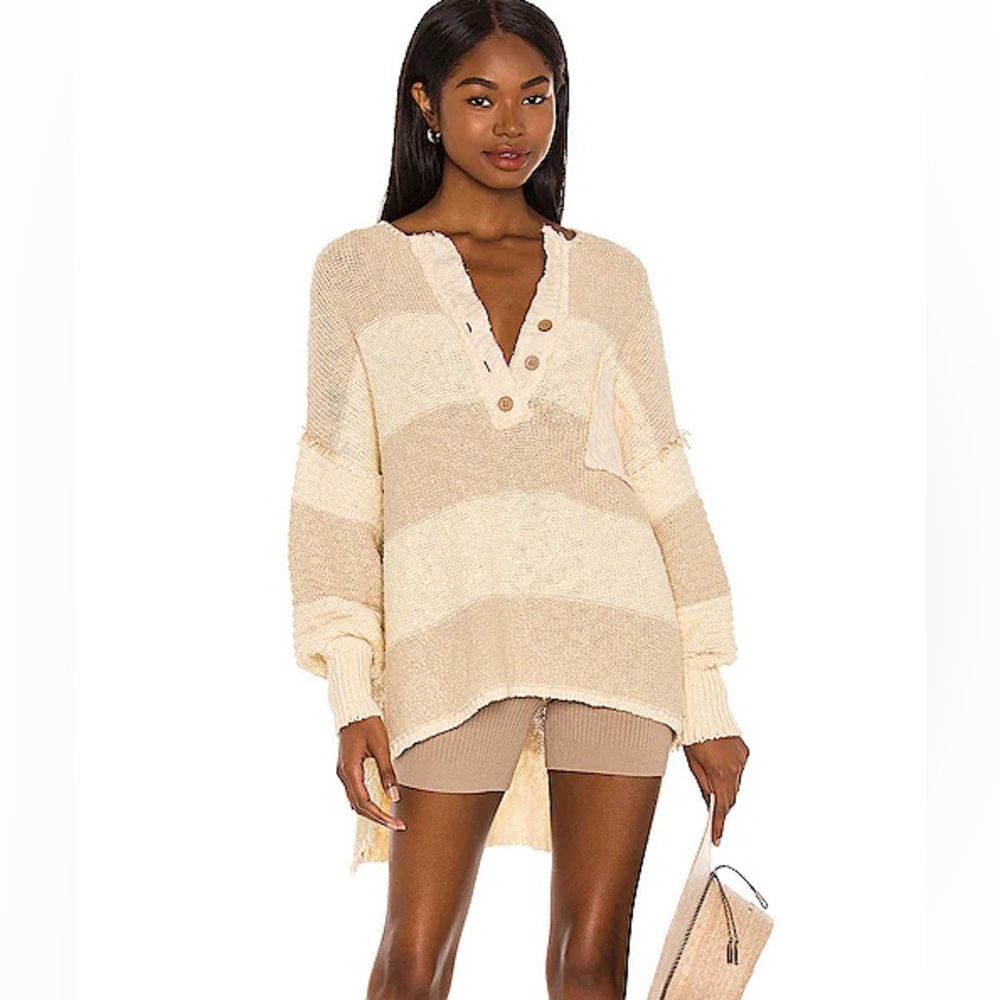 Free People Road Trip Stripe Henley Sweater Size Medium Oversized Knit